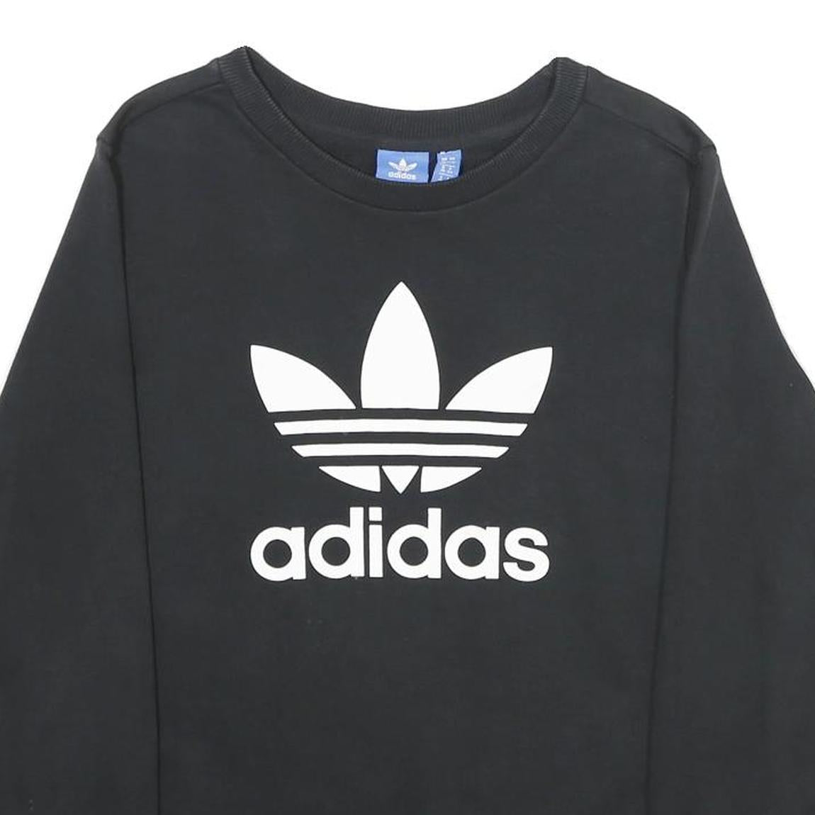 ADIDAS Womens Black Cotton Crew Neck Sweatshirt UK 12 Classic Logo Pullover