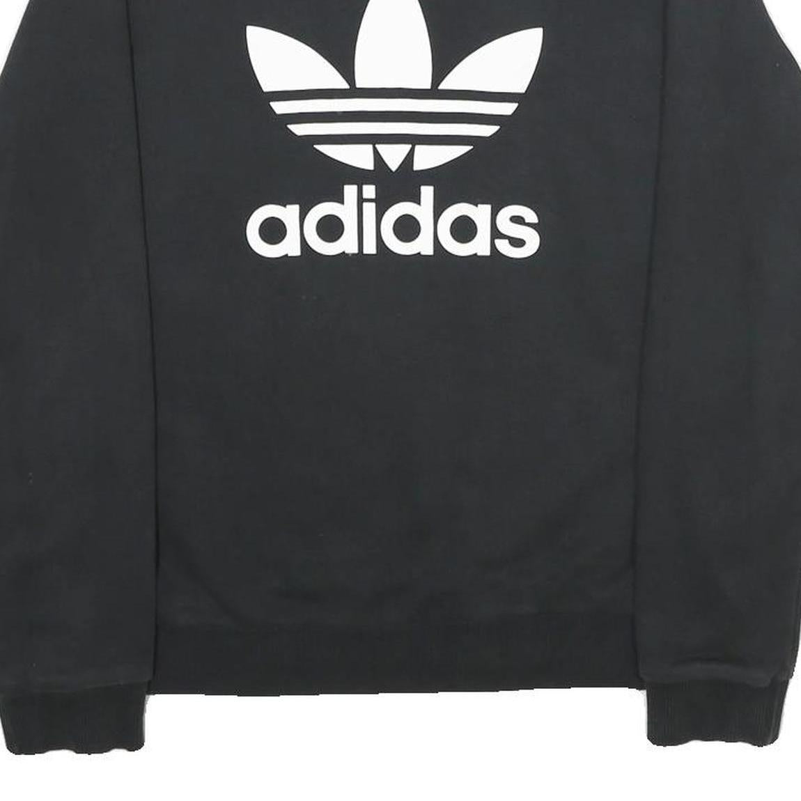 ADIDAS Womens Black Cotton Crew Neck Sweatshirt UK 12 Classic Logo Pullover