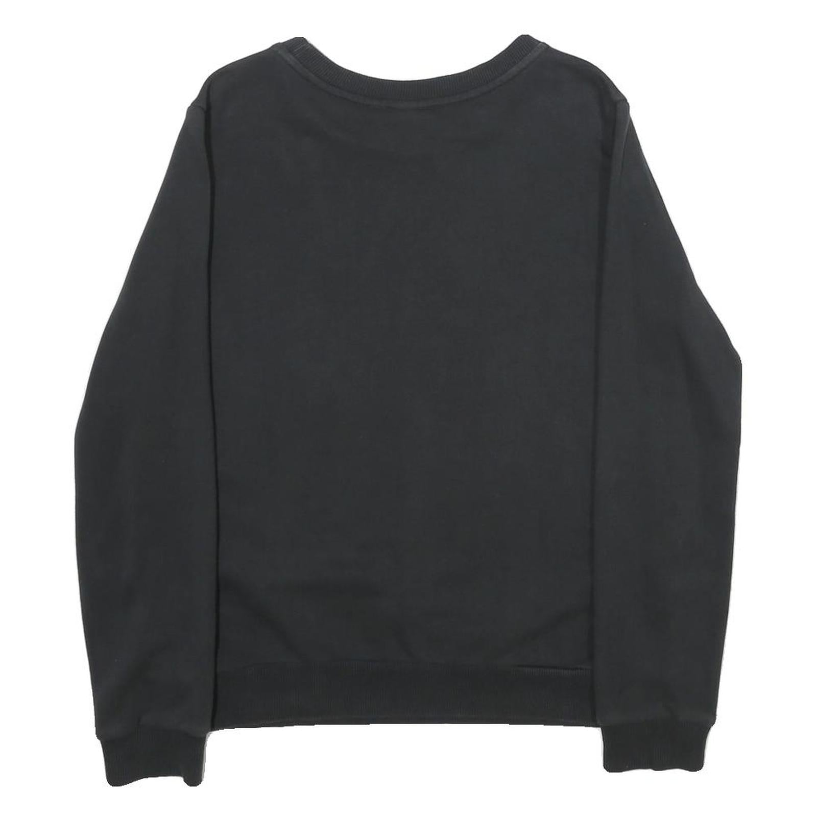 ADIDAS Womens Black Cotton Crew Neck Sweatshirt UK 12 Classic Logo Pullover