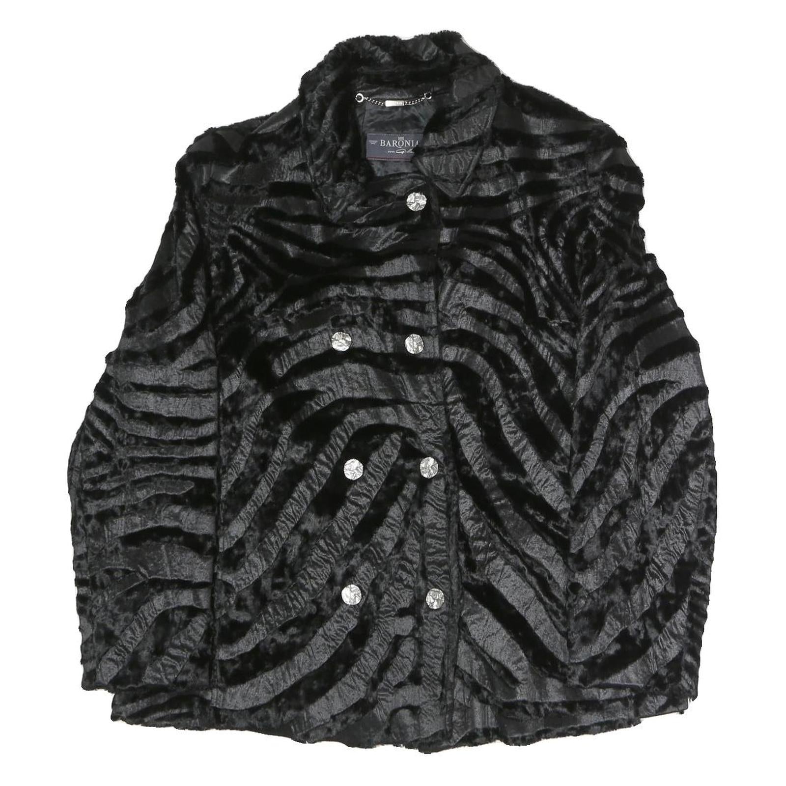 BARONIA Womens Black Polyester Blend Button Jacket M Textured Faux Fur