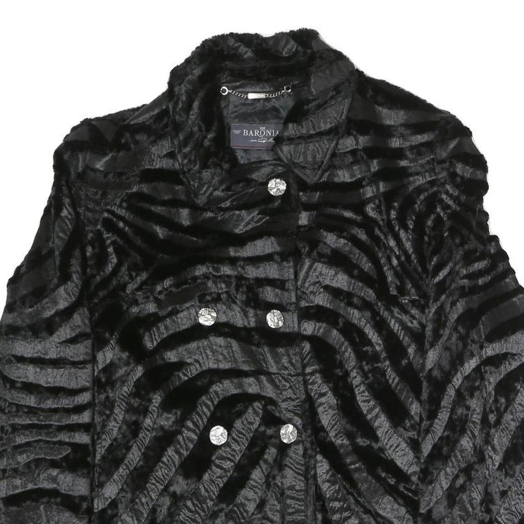 BARONIA Womens Black Polyester Blend Button Jacket M Textured Faux Fur