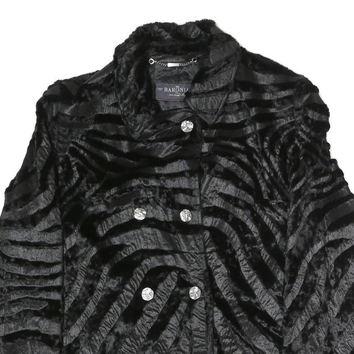 BARONIA Womens Black Polyester Blend Button Jacket M Textured Faux Fur