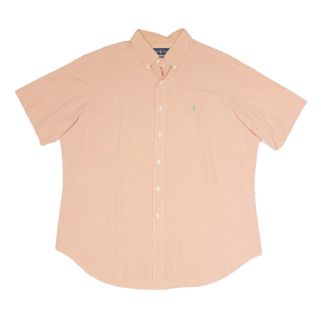 RALPH LAUREN Mens Orange & White Check Shirt XL Cotton Blend Button Down Short