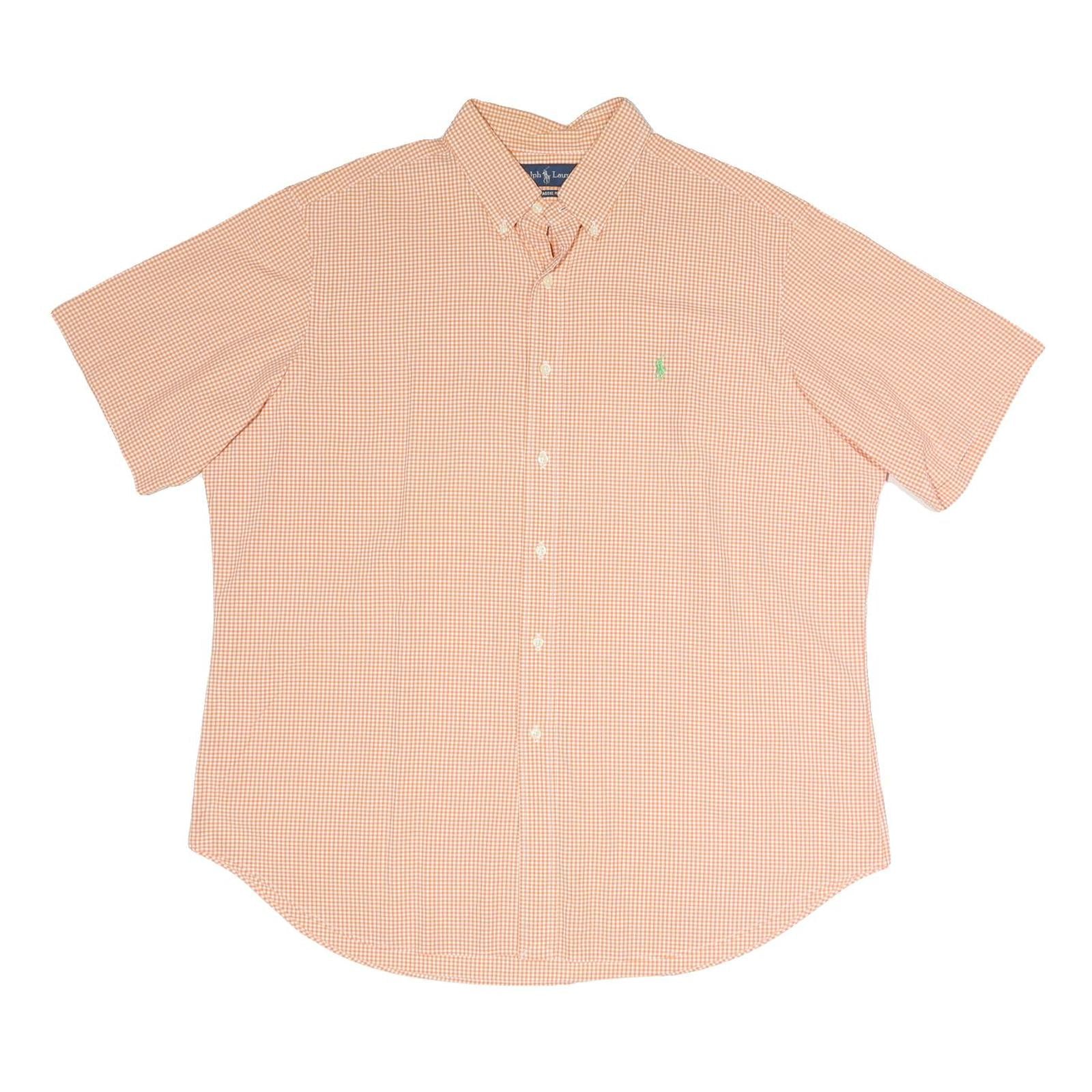 RALPH LAUREN Mens Orange & White Check Shirt XL Cotton Blend Button Down Short