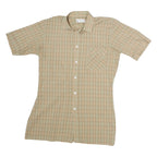 Mens Beige Check Cotton Shirt M Short Sleeve Casual Lightweight Pocket