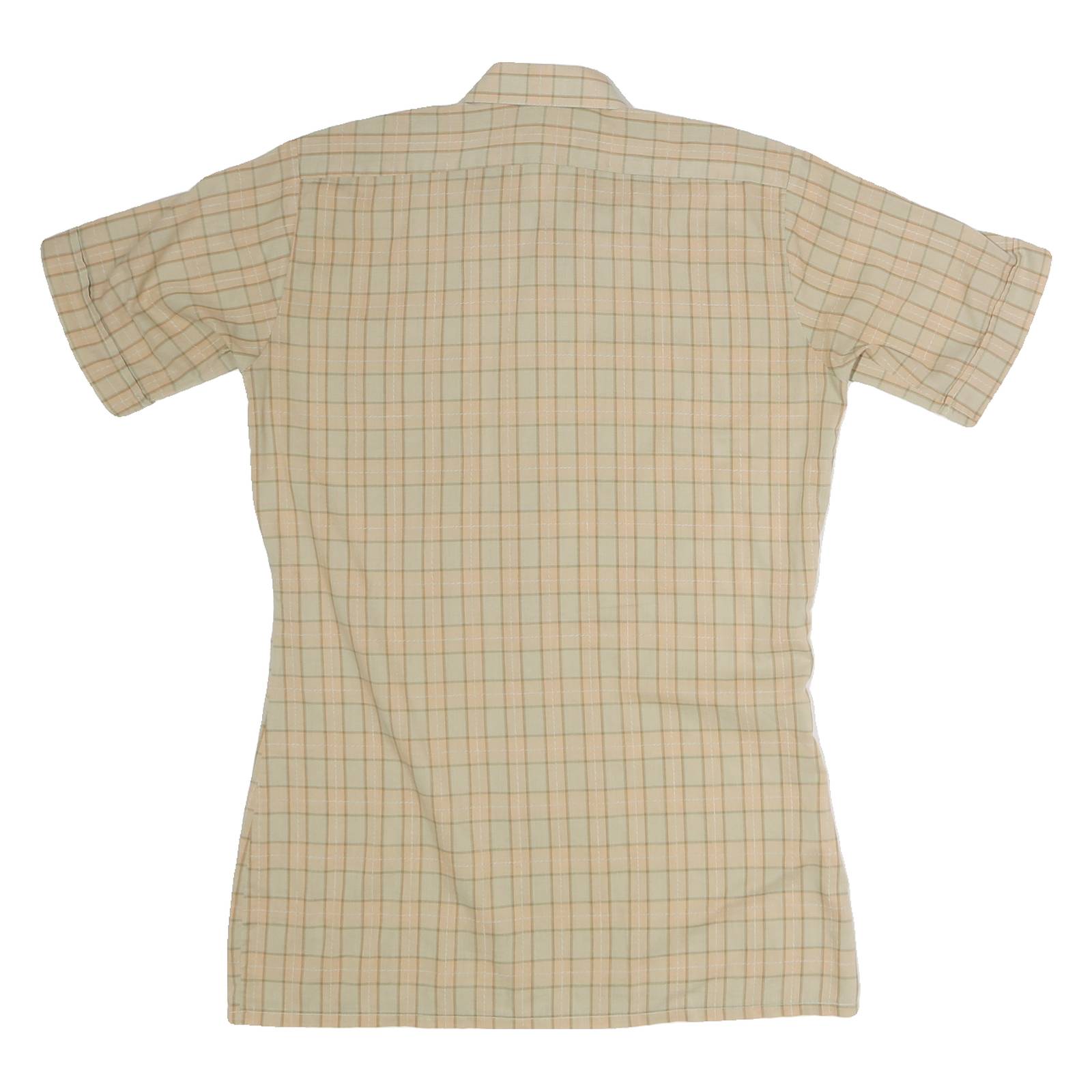 Mens Beige Check Cotton Shirt M Short Sleeve Casual Lightweight Pocket
