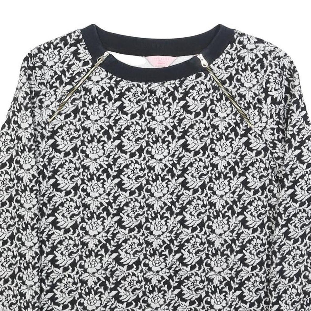 TED BAKER Womens Black & White Floral Print Crew Neck M Cotton Blend Sweatshirt
