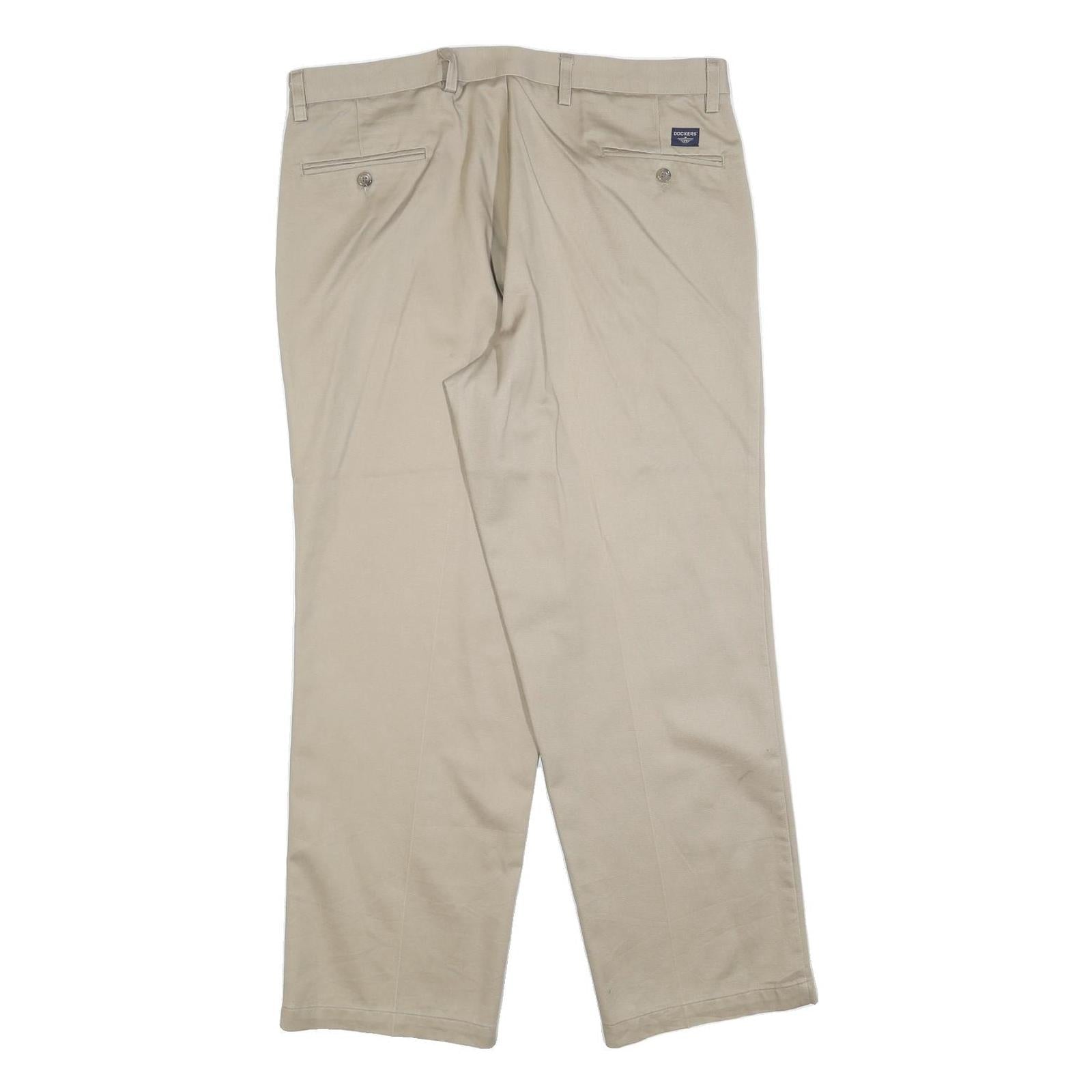 DOCKERS Mens Cotton Blend Beige Regular Fit Straight Leg Trousers W36 L30 Casual