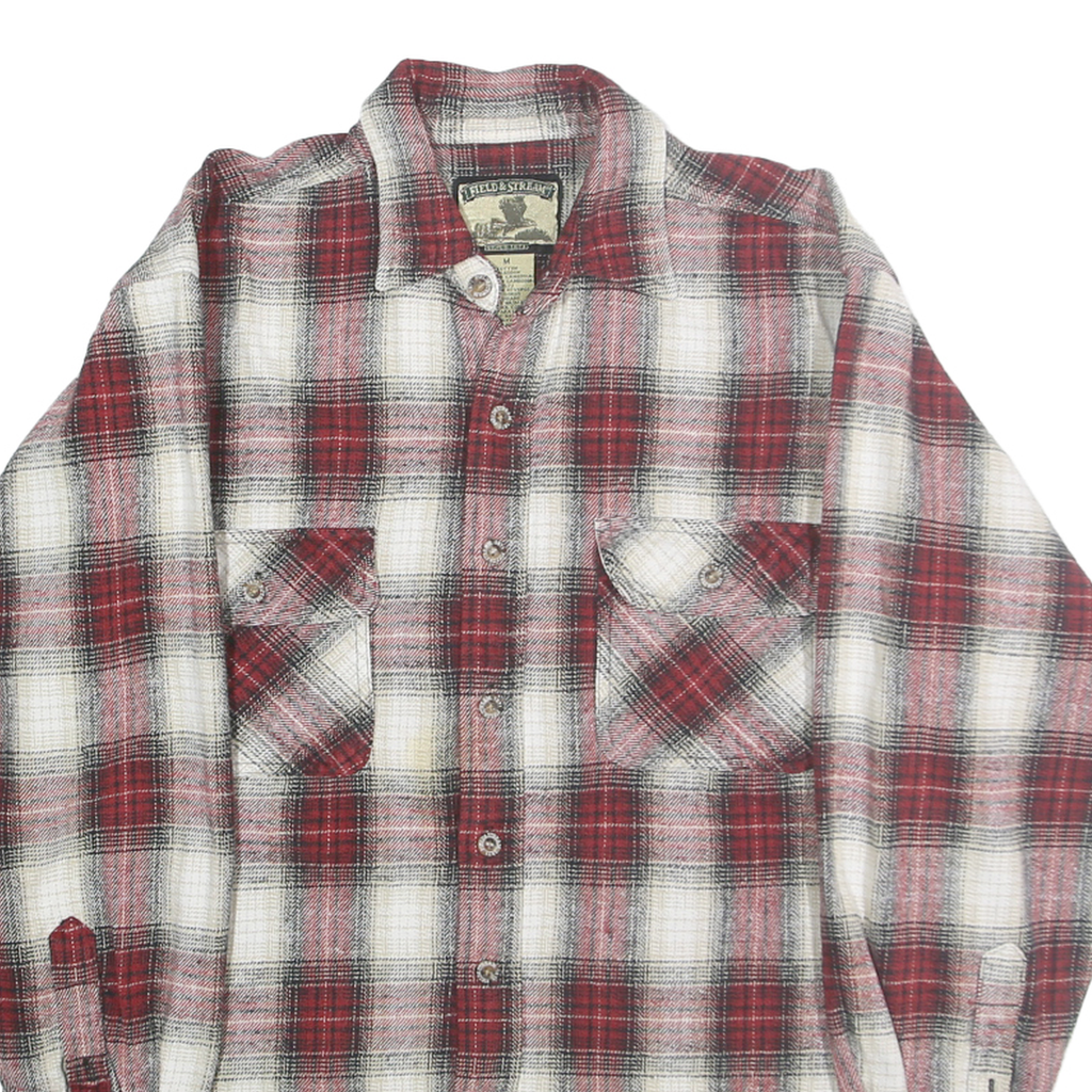 FIELD & STREAM Mens Red & White Plaid Shirt M Cotton Long Sleeve Casual Button