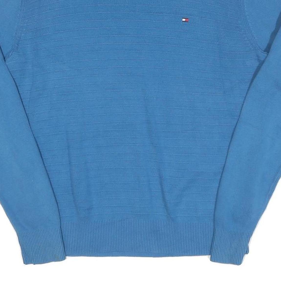 TOMMY HILFIGER Mens Blue Plain Crew Neck Basic Knit Jumper M Cotton Blend Casual