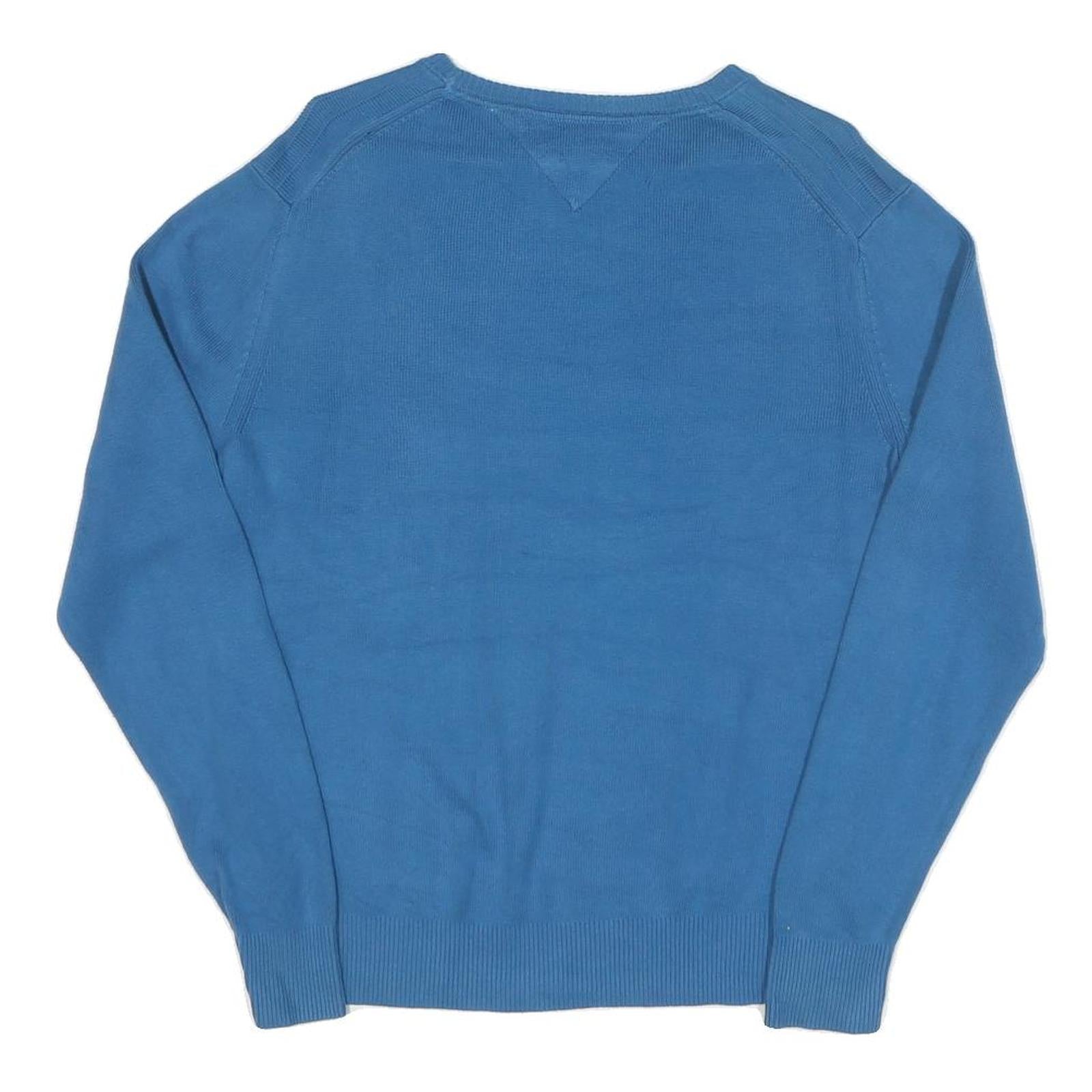 TOMMY HILFIGER Mens Blue Plain Crew Neck Basic Knit Jumper M Cotton Blend Casual