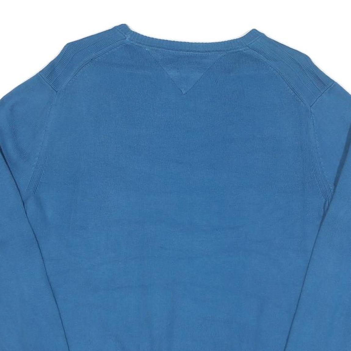 TOMMY HILFIGER Mens Blue Plain Crew Neck Basic Knit Jumper M Cotton Blend Casual