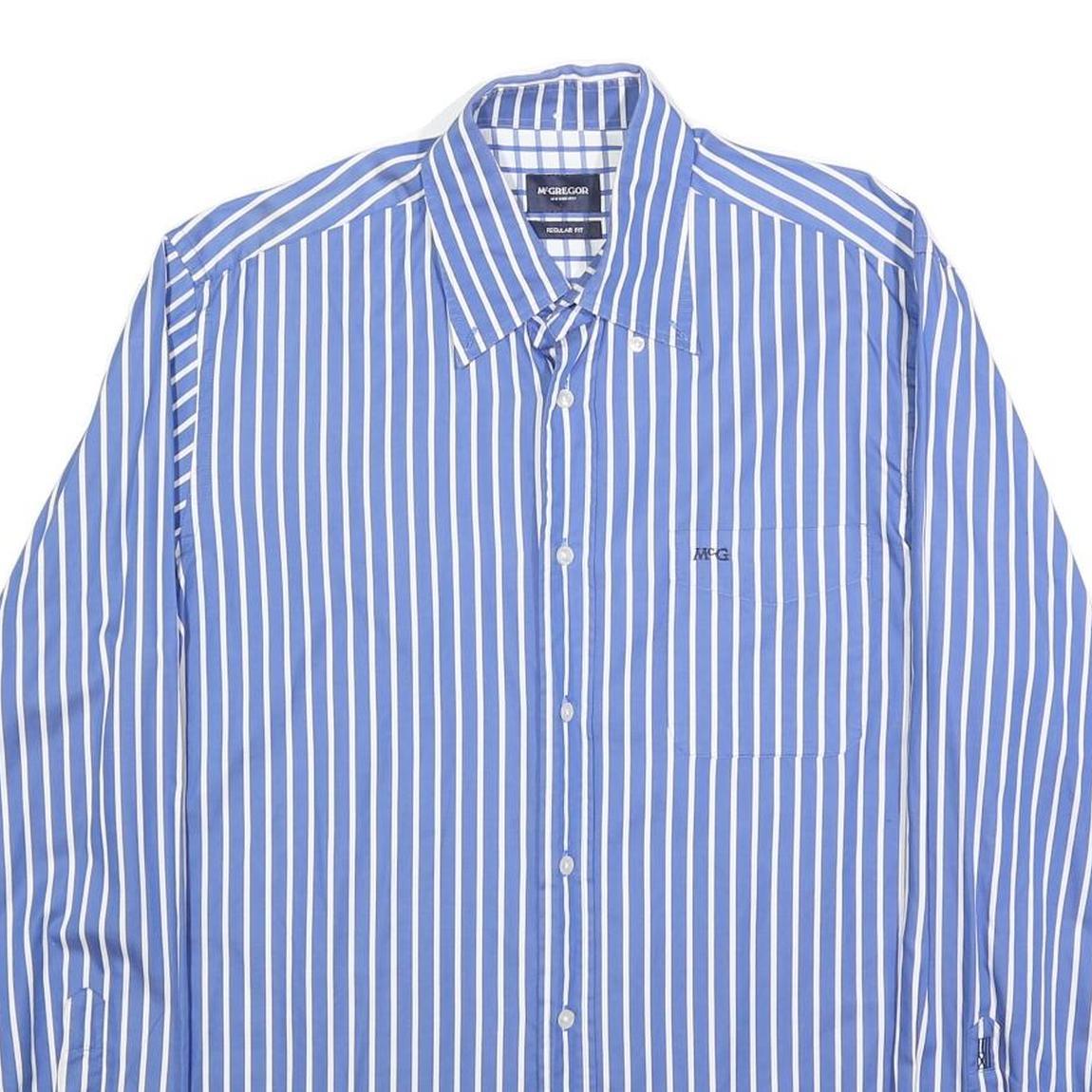 MCGREGOR Mens Blue & White Striped Shirt L Cotton Casual Regular Fit Smart