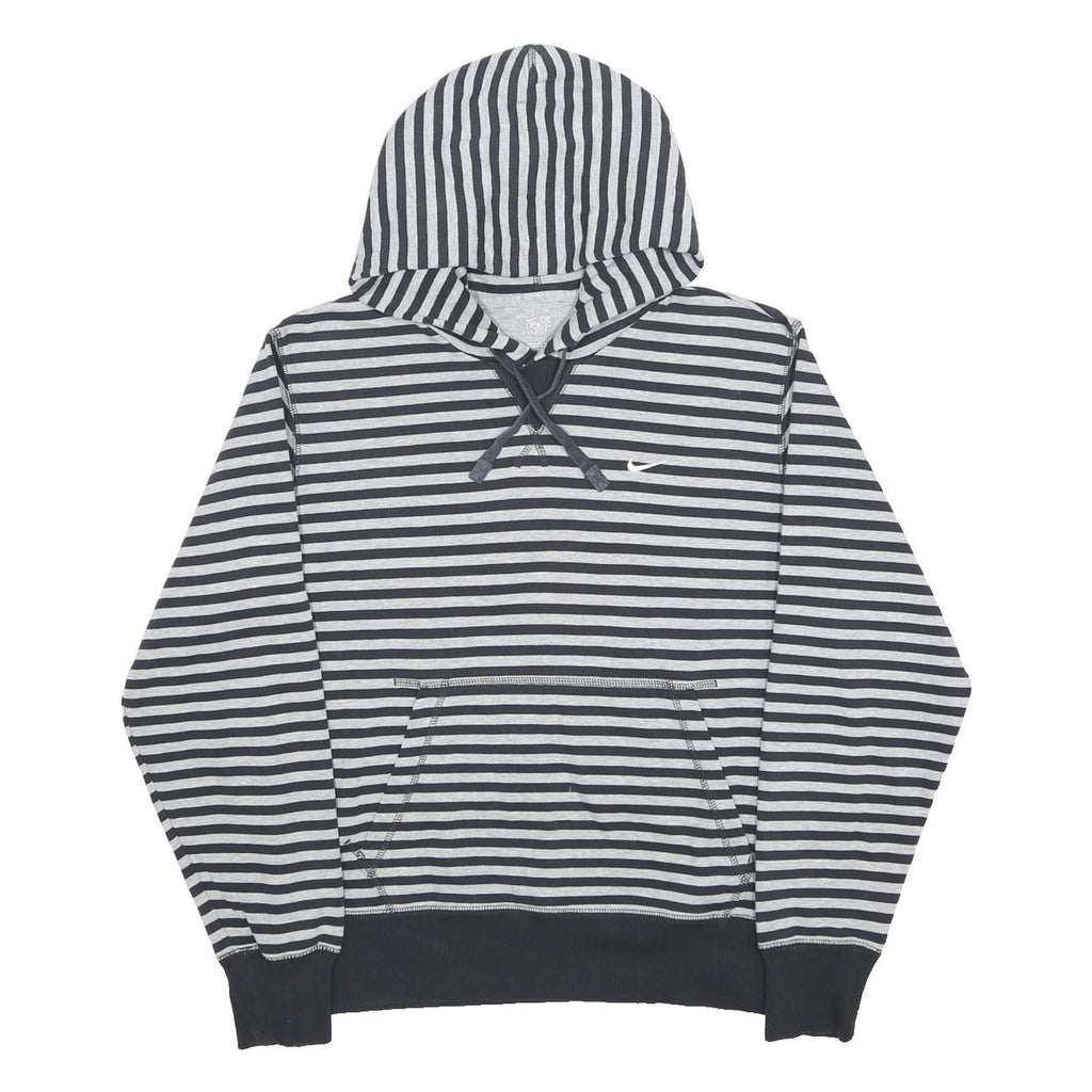 NIKE Womens Grey & Black Striped Pullover Hoodie M Cotton Blend Casual
