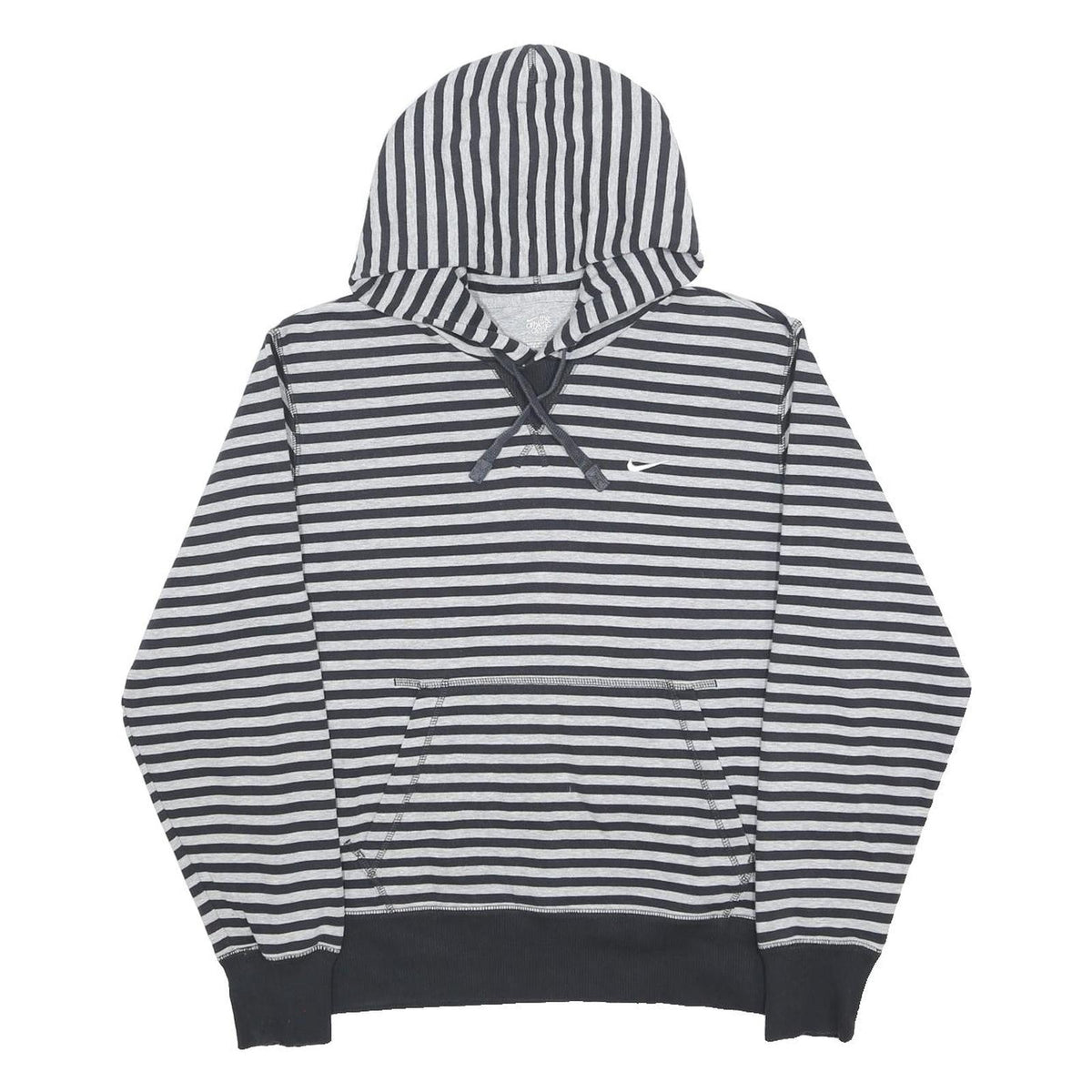 NIKE Womens Grey & Black Striped Pullover Hoodie M Cotton Blend Casual