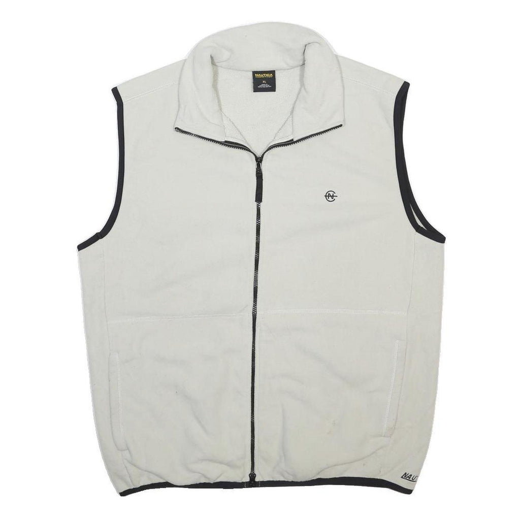 NAUTICA Mens White & Black Zip Fleece Vest XL Polyester Casual Outerwear