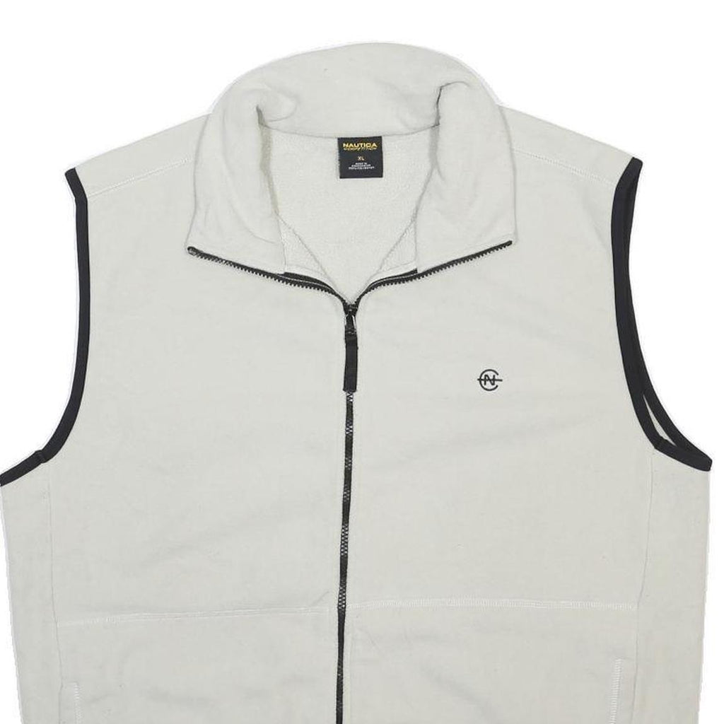 NAUTICA Mens White & Black Zip Fleece Vest XL Polyester Casual Outerwear