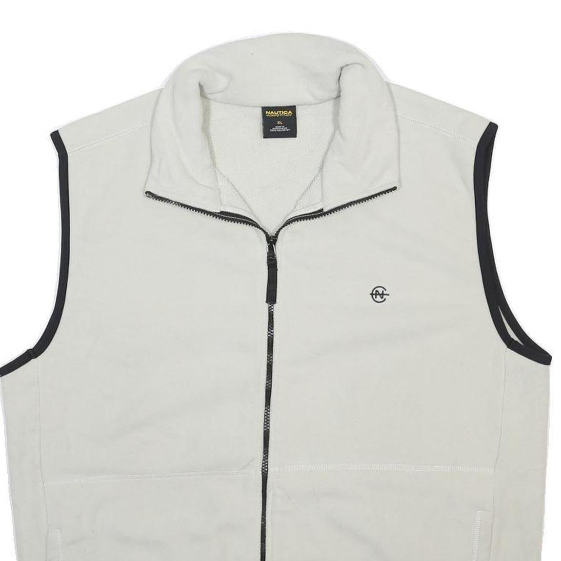 NAUTICA Mens White & Black Zip Fleece Vest XL Polyester Casual Outerwear