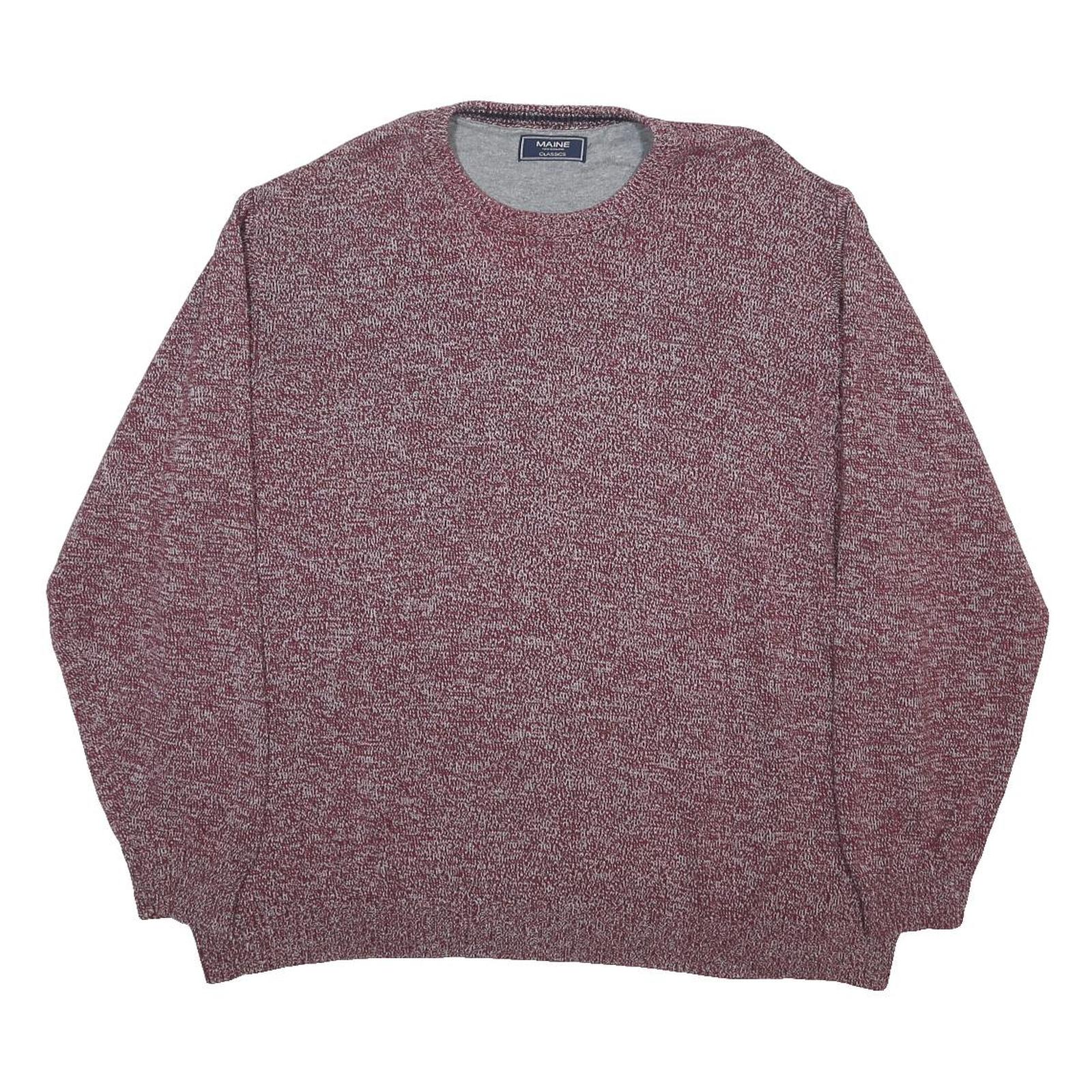 MAINE Mens Red Plain Jumper Crew Neck Basic Knit 2XL Cotton Casual Comfortable