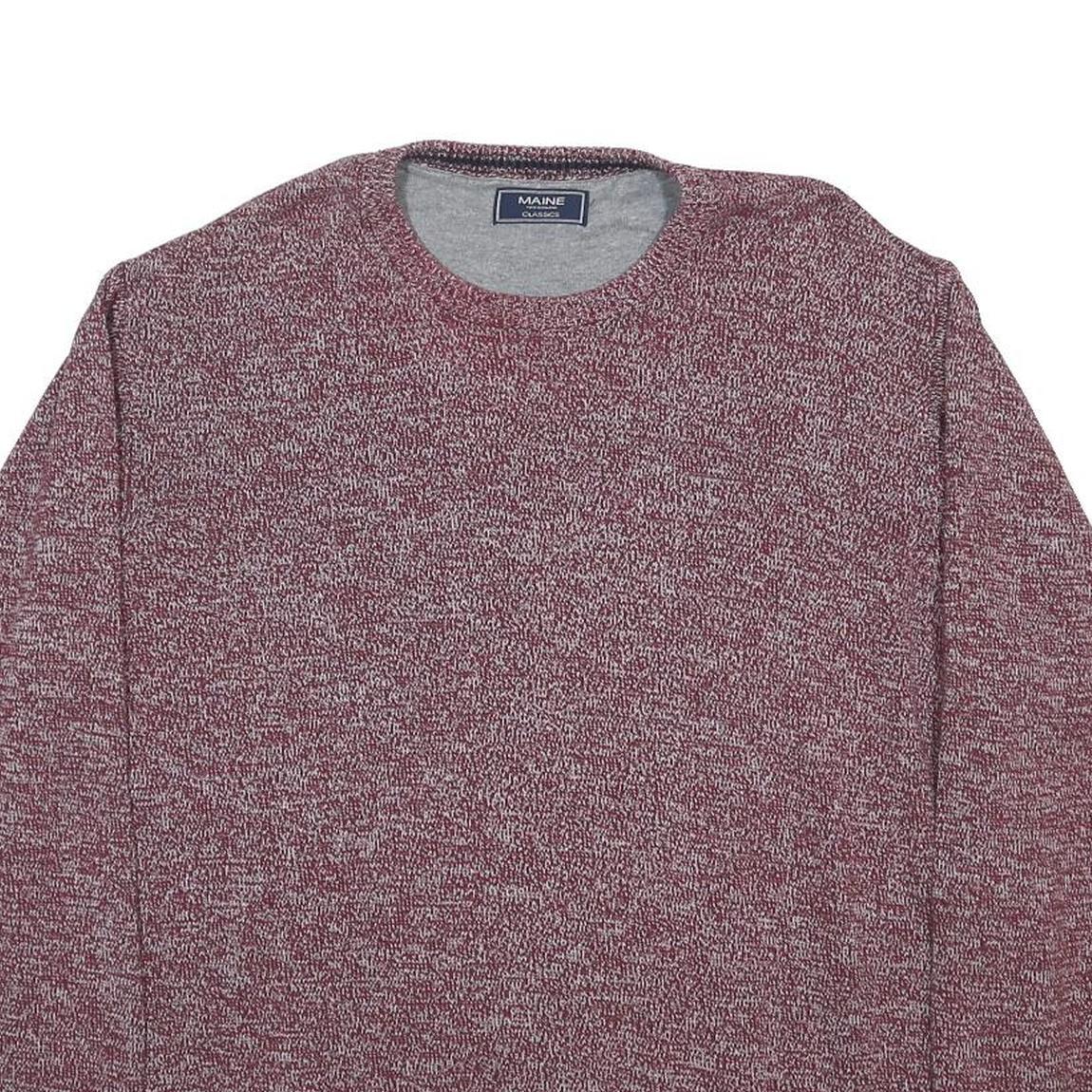 MAINE Mens Red Plain Jumper Crew Neck Basic Knit 2XL Cotton Casual Comfortable