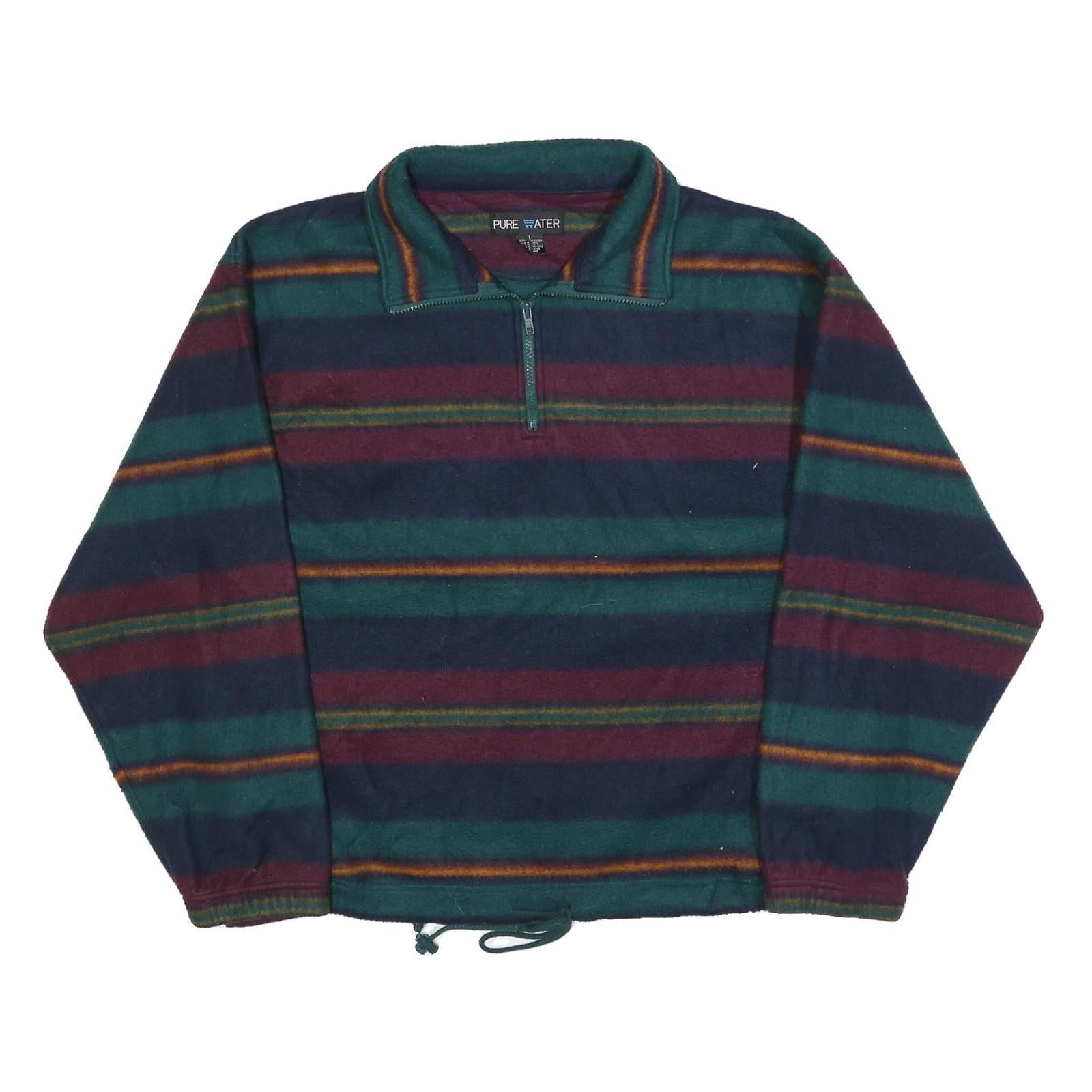PURE WATER Mens Navy & Burgundy Striped Pullover Jumper Crew Neck Basic Knit L