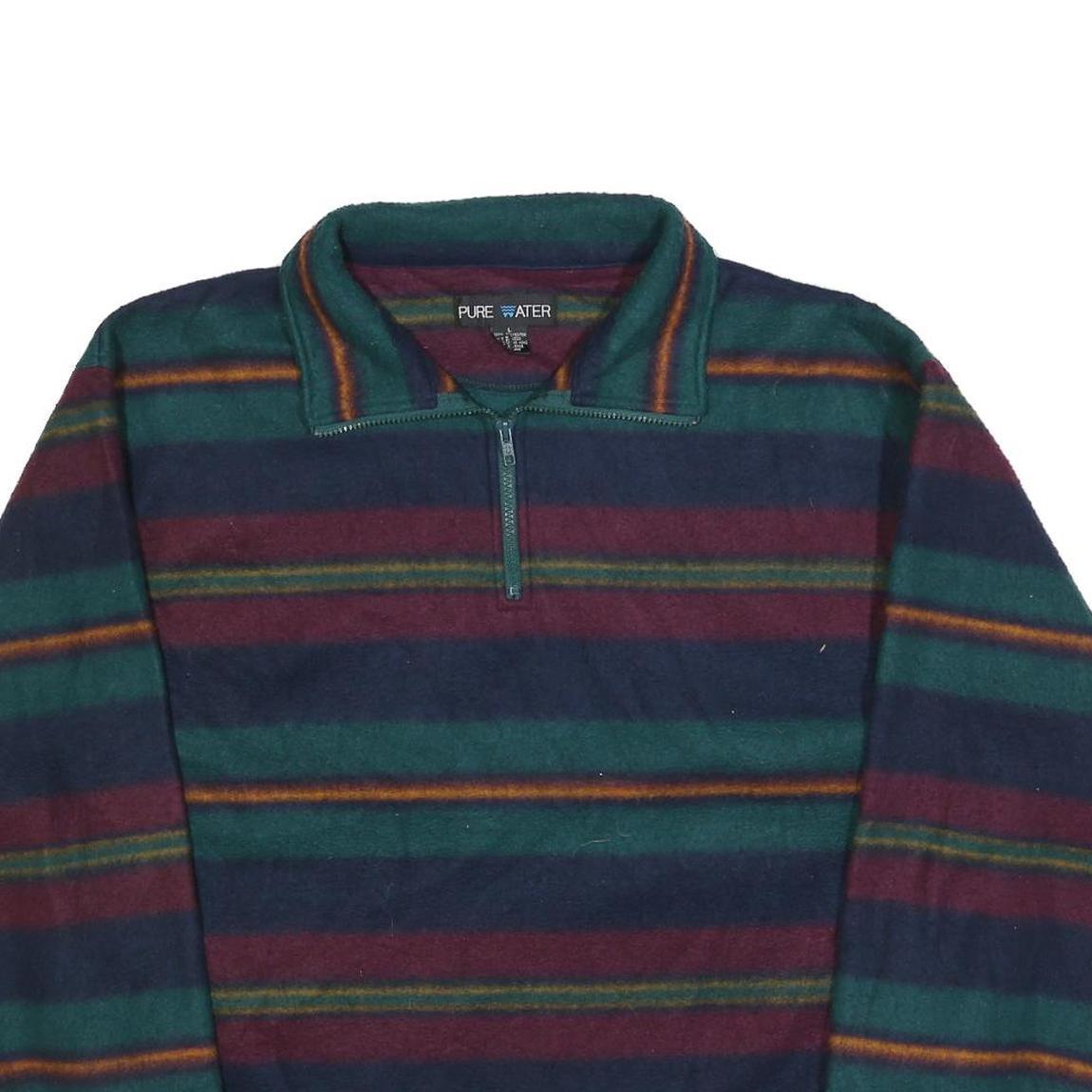 PURE WATER Mens Navy & Burgundy Striped Pullover Jumper Crew Neck Basic Knit L