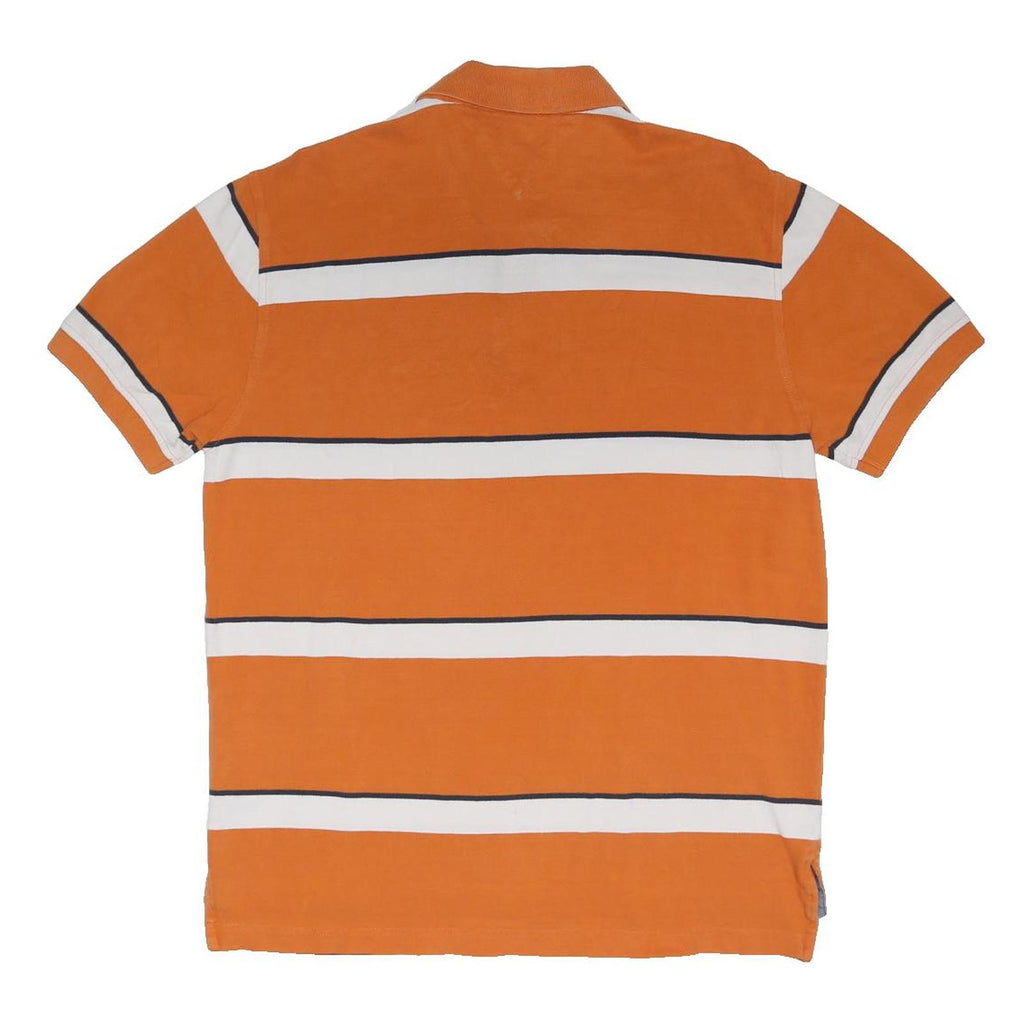 TOMMY HILFIGER Mens Orange & White Striped Short Sleeve Polo Shirt M Casual