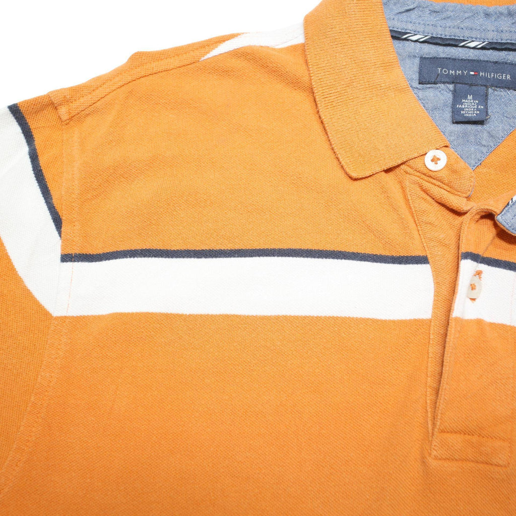 TOMMY HILFIGER Mens Orange & White Striped Short Sleeve Polo Shirt M Casual