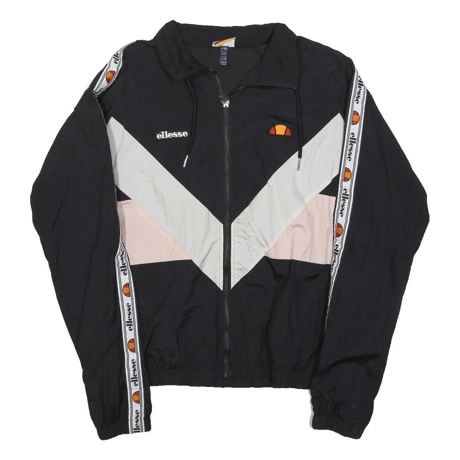ELLESSE Womens Black & White & Pink Retro Track Jacket UK 10 Polyester Zip