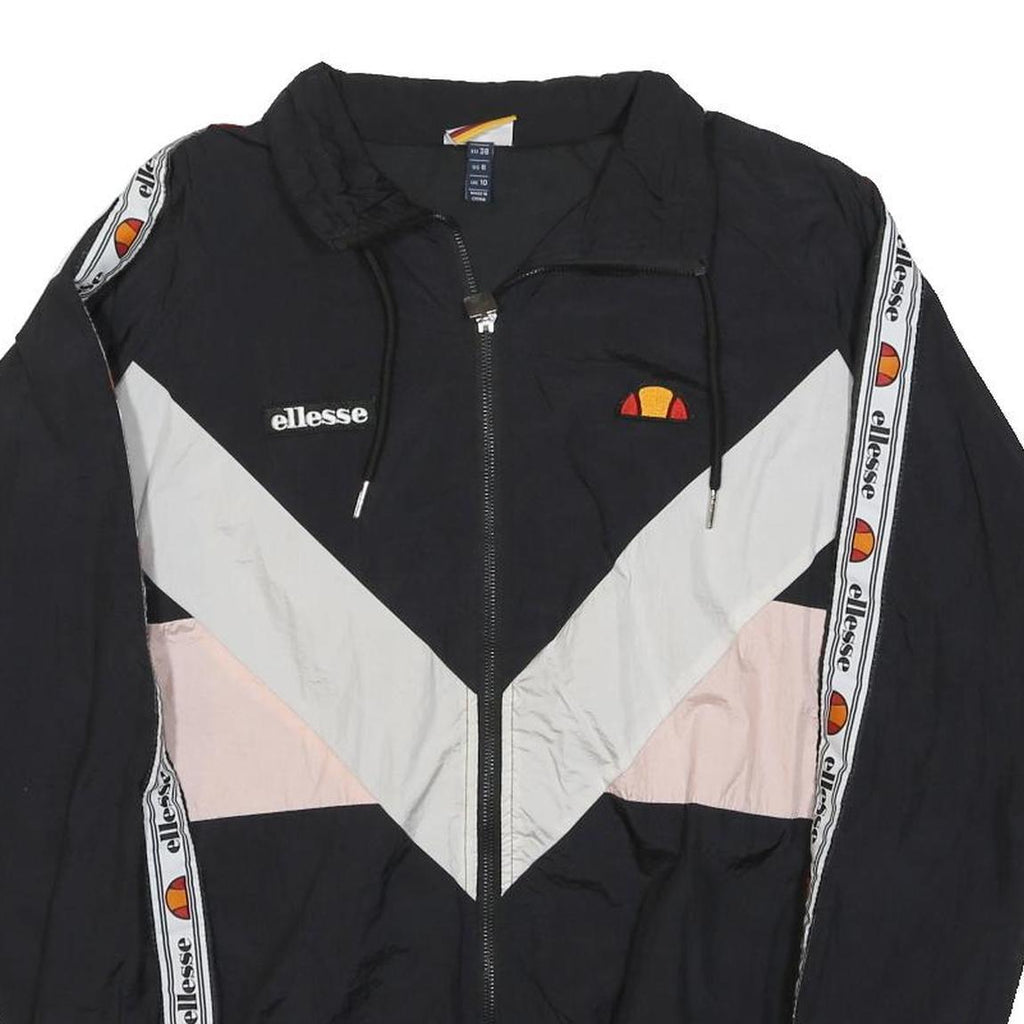 ELLESSE Womens Black & White & Pink Retro Track Jacket UK 10 Polyester Zip