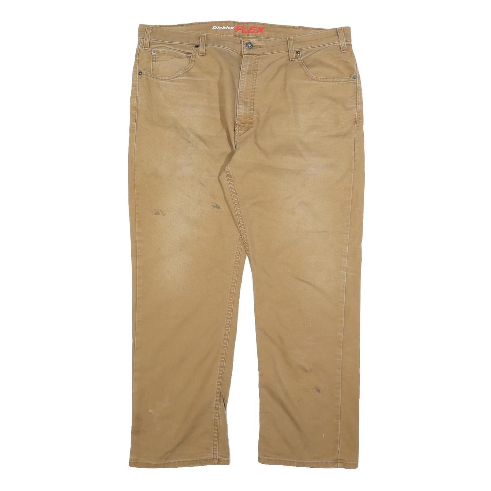 DICKIES Mens Cotton Blend Beige Relaxed Straight Trousers W38 L30 Workwear