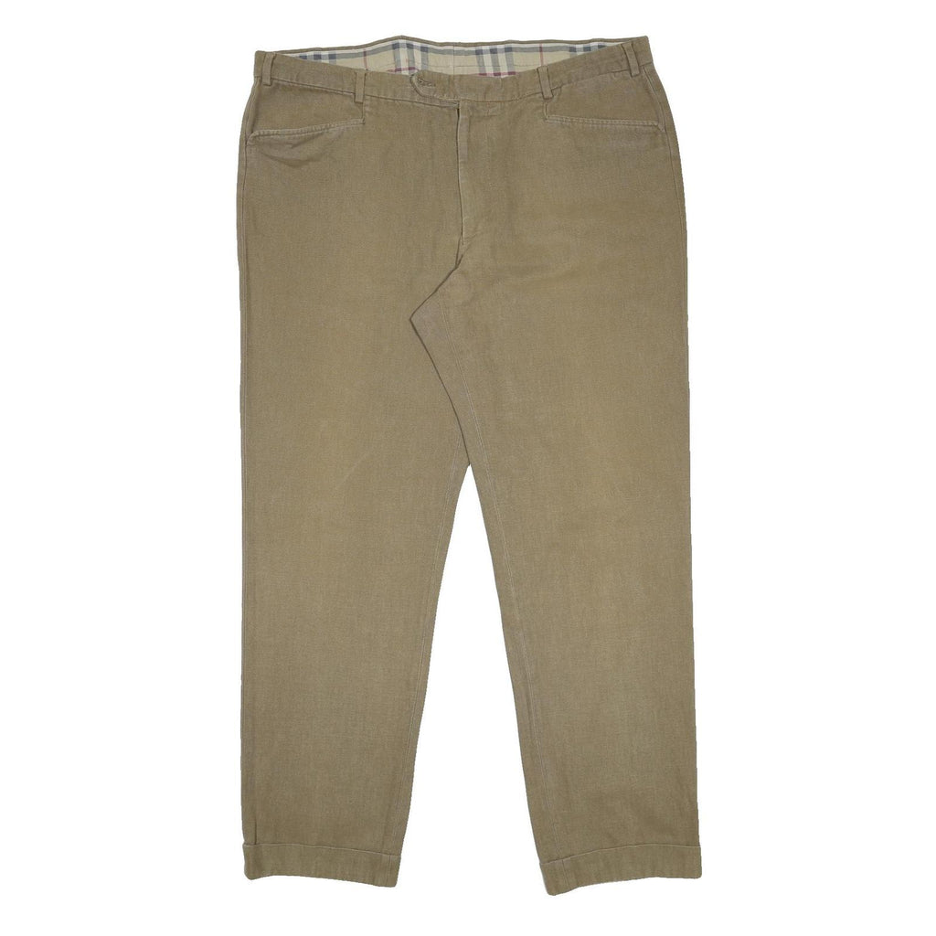 BURBERRY Mens Cotton Regular Beige Straight Trousers W38 L31 Classic Zip Pocket