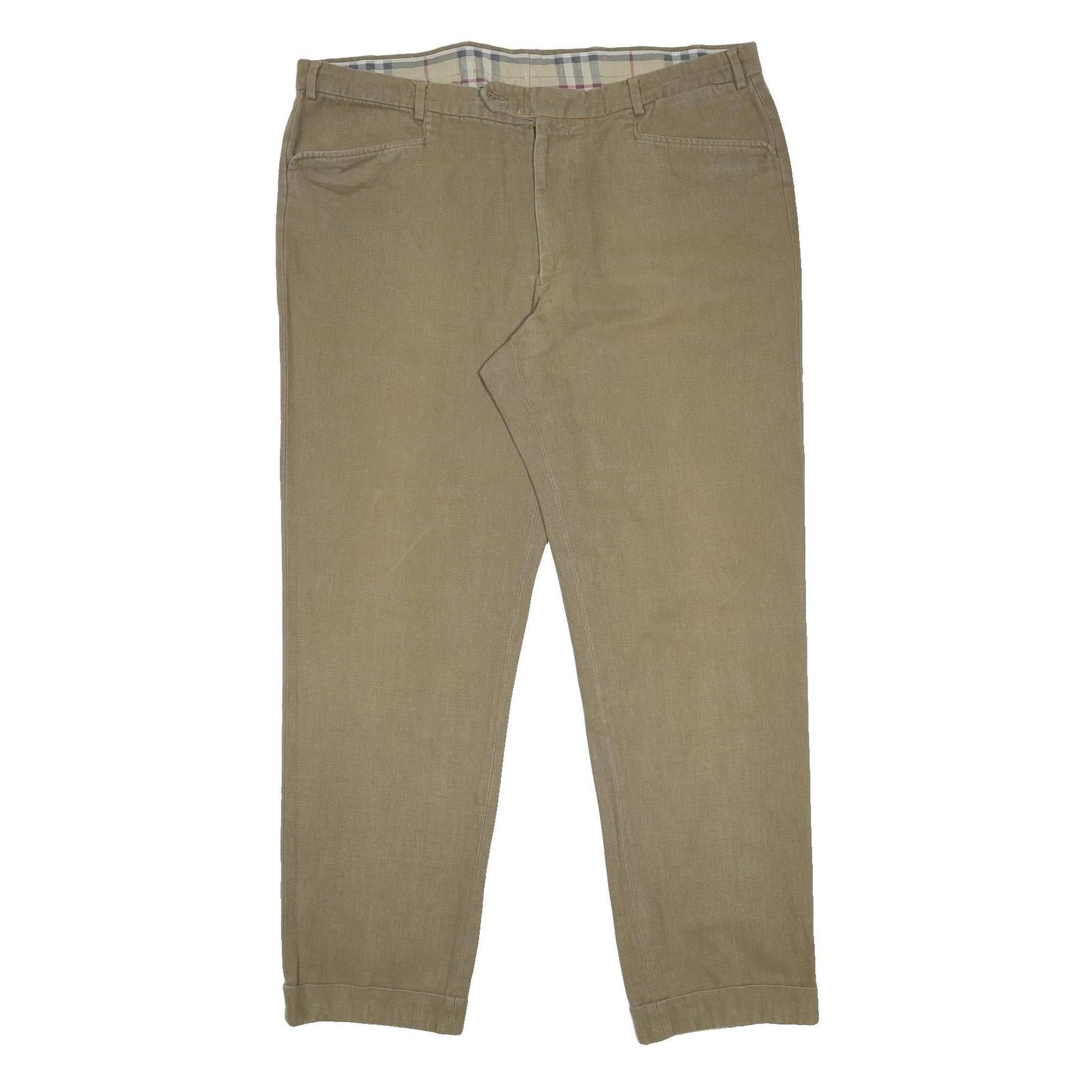 BURBERRY Mens Cotton Regular Beige Straight Trousers W38 L31 Classic Zip Pocket