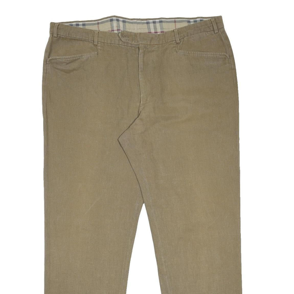 BURBERRY Mens Cotton Regular Beige Straight Trousers W38 L31 Classic Zip Pocket