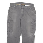 CARHARTT Mens Grey Relaxed Cargo Trousers W36 L30 Cotton Blend Zip Closure