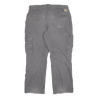 CARHARTT Mens Grey Relaxed Cargo Trousers W36 L30 Cotton Blend Zip Closure