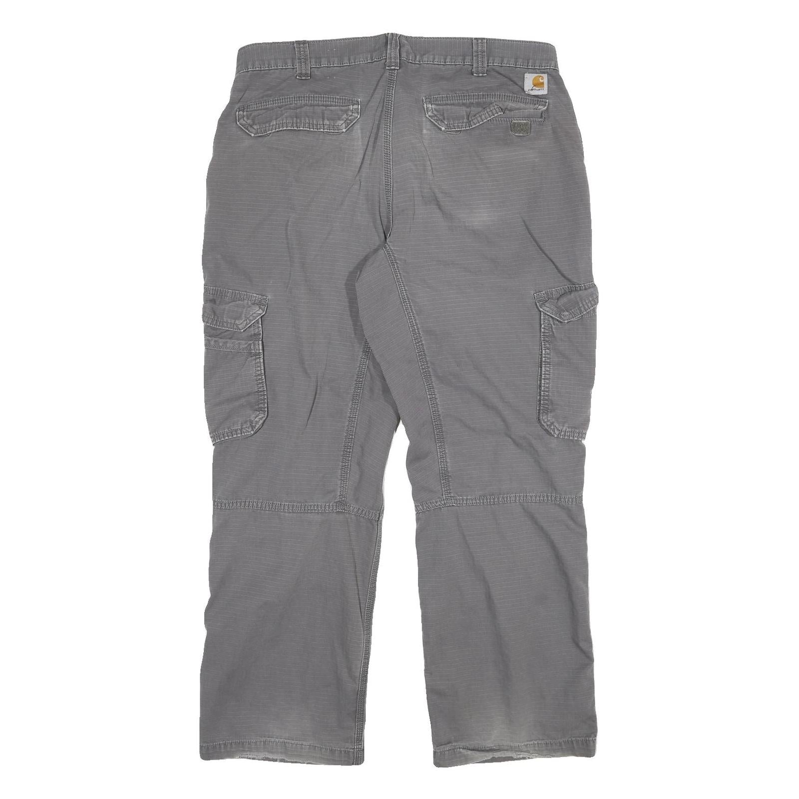 CARHARTT Mens Grey Relaxed Cargo Trousers W36 L30 Cotton Blend Zip Closure