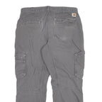 CARHARTT Mens Grey Relaxed Cargo Trousers W36 L30 Cotton Blend Zip Closure