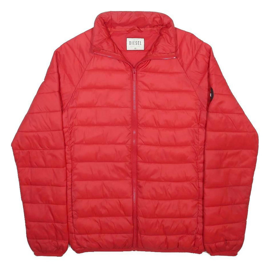 DIESEL Mens Red Jacket XS Polyamide Quilted Zip Closure Casual Lightweight