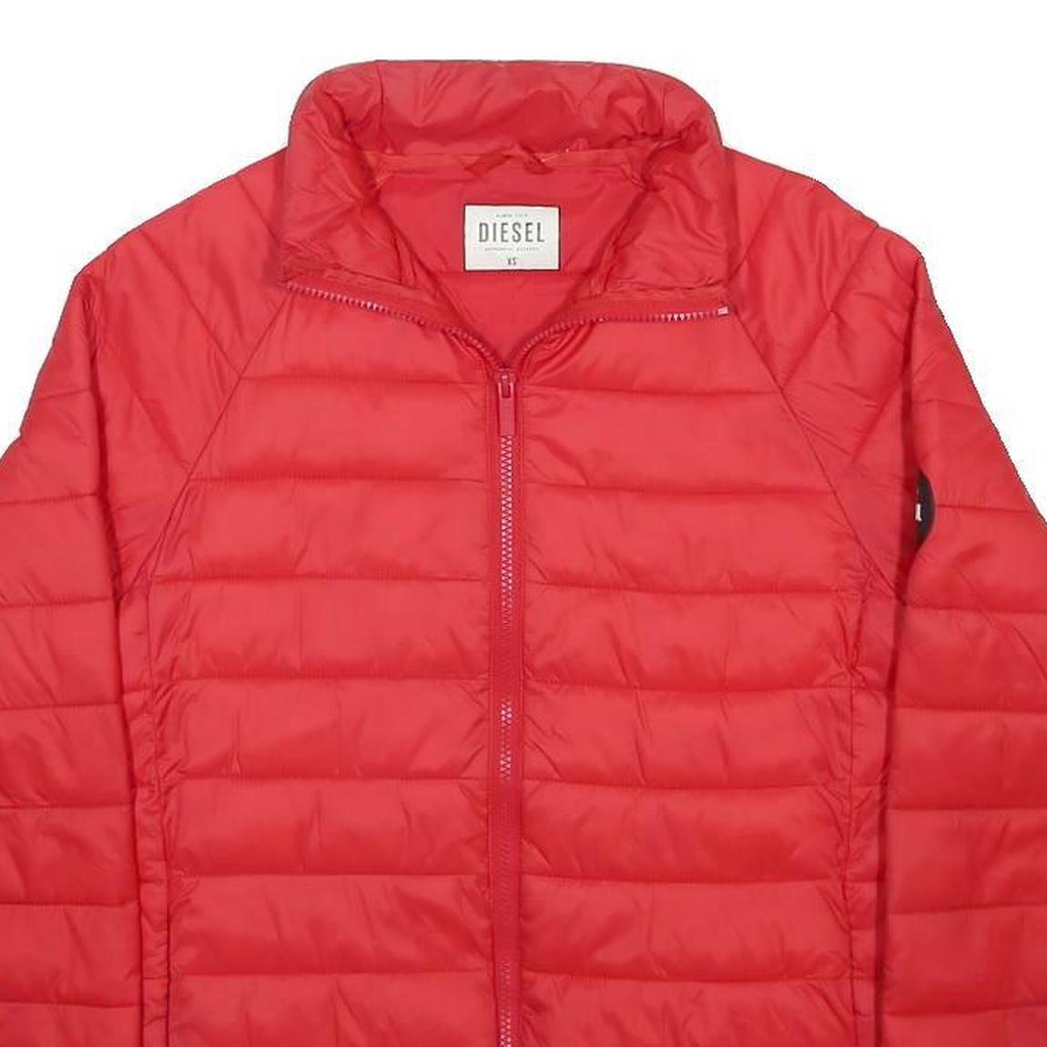 DIESEL Mens Red Jacket XS Polyamide Quilted Zip Closure Casual Lightweight