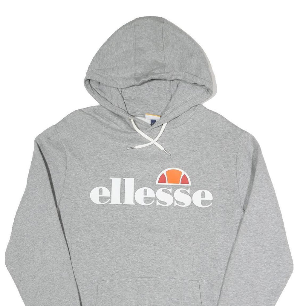 ELLESSE Womens Grey Hoodie UK 12 Cotton Blend Pullover Casual Sweatshirt