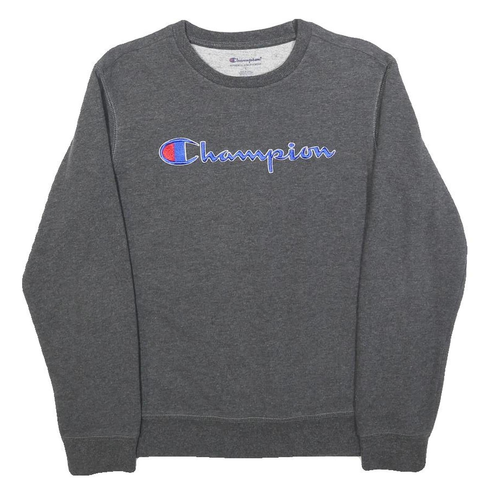 CHAMPION Boys Grey Crew Neck L Cotton Blend Pullover Sweatshirt