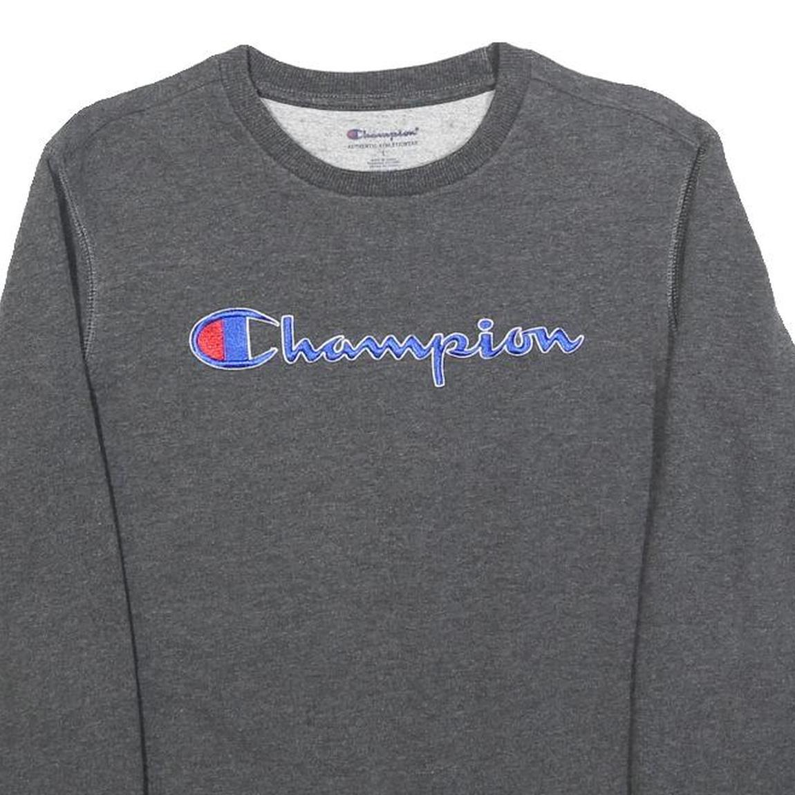 CHAMPION Boys Grey Crew Neck L Cotton Blend Pullover Sweatshirt