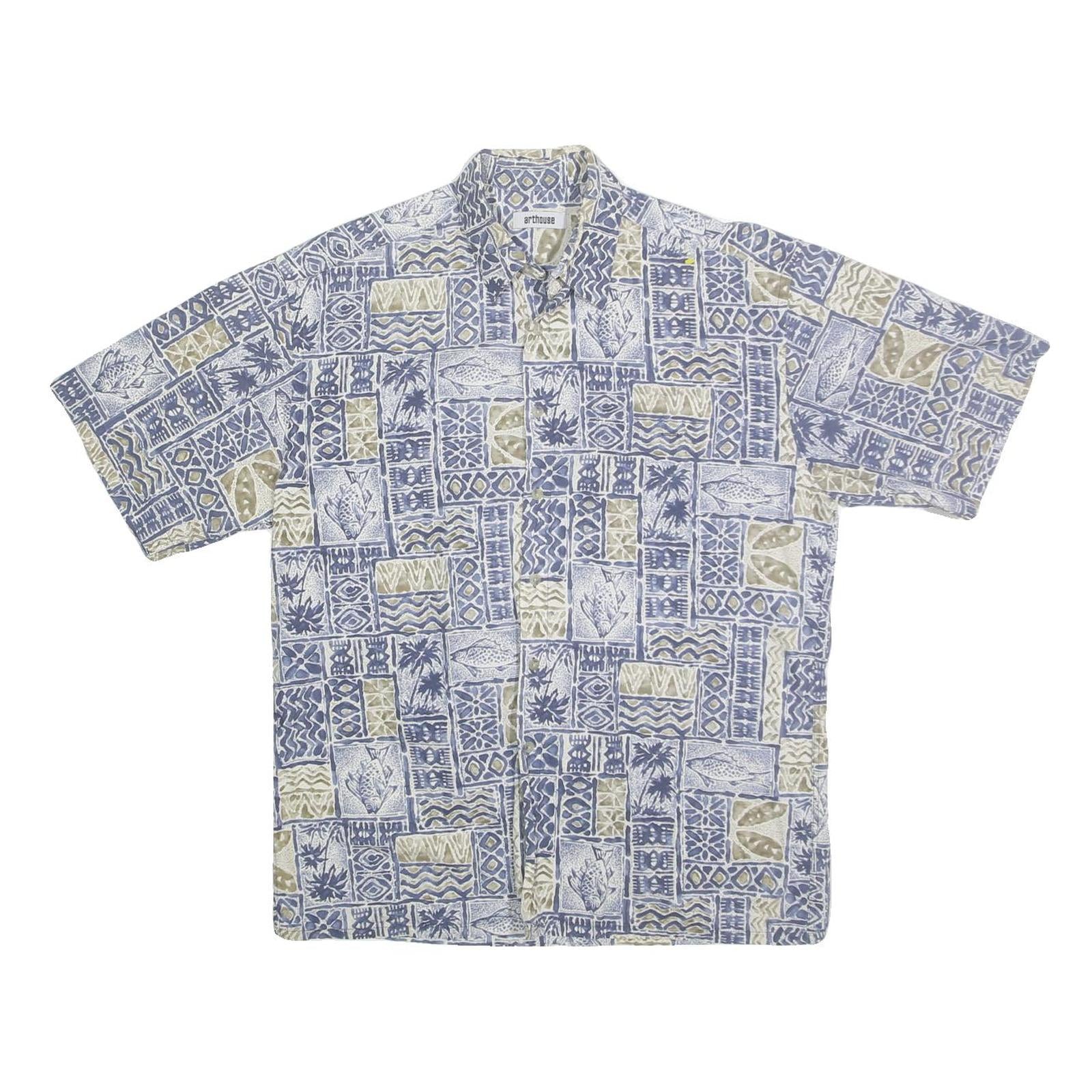 ARTHOUSE Mens Blue & Beige Pattern Cotton Shirt M Beach Holiday Casual