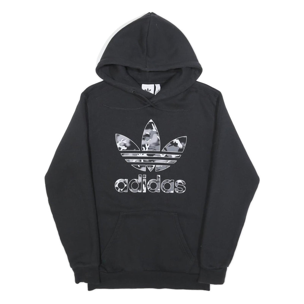 ADIDAS Mens Black Hoodie S Trefoil Logo Cotton Pullover Casual Sweatshirt