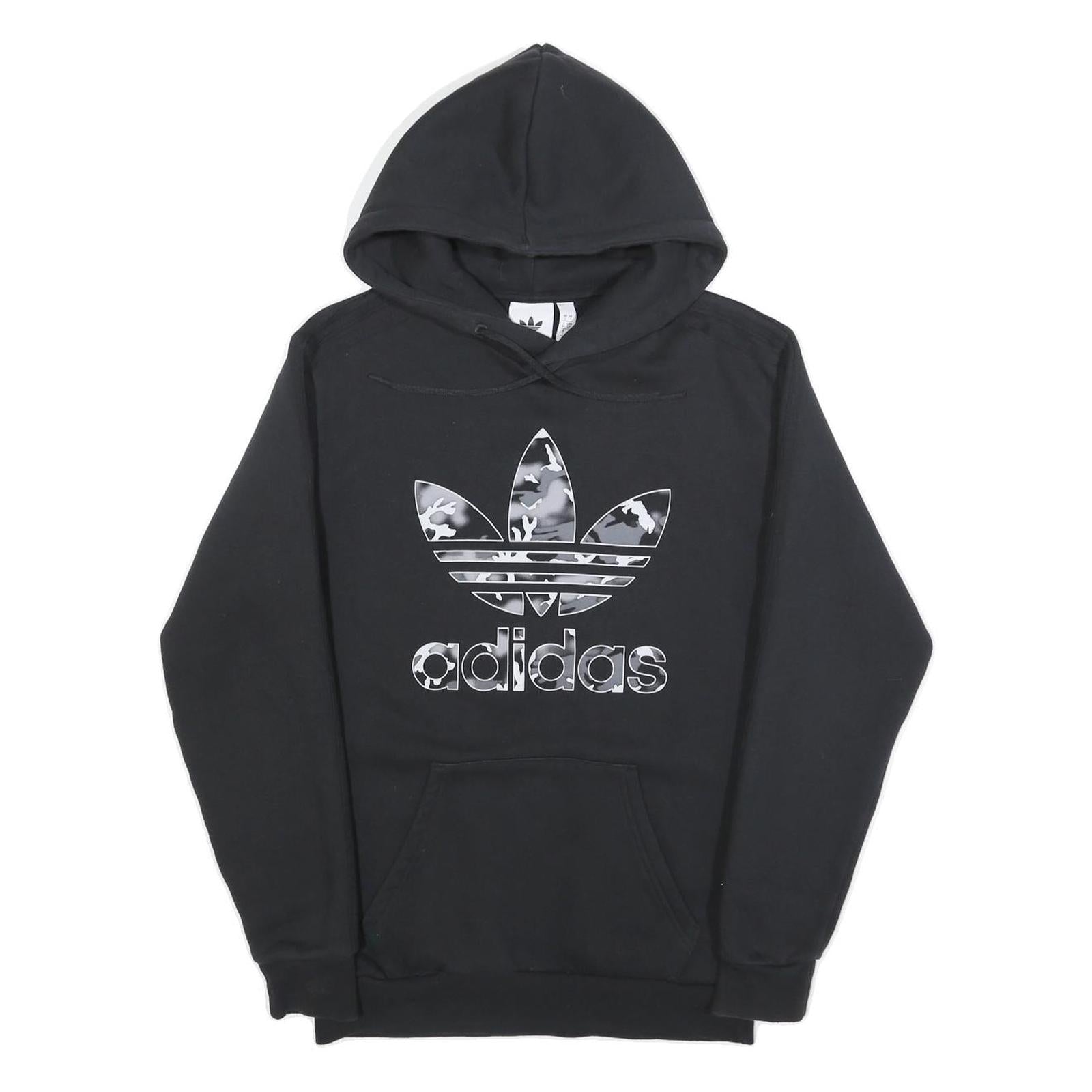 ADIDAS Mens Black Hoodie S Trefoil Logo Cotton Pullover Casual Sweatshirt