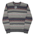 EDDIE BAUER Mens Grey Navy & Maroon Patterned Wool Blend Jumper Crew Neck Basic