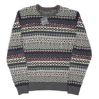 EDDIE BAUER Mens Grey Navy & Maroon Patterned Wool Blend Jumper Crew Neck Basic