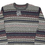 EDDIE BAUER Mens Grey Navy & Maroon Patterned Wool Blend Jumper Crew Neck Basic