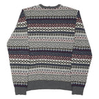 EDDIE BAUER Mens Grey Navy & Maroon Patterned Wool Blend Jumper Crew Neck Basic